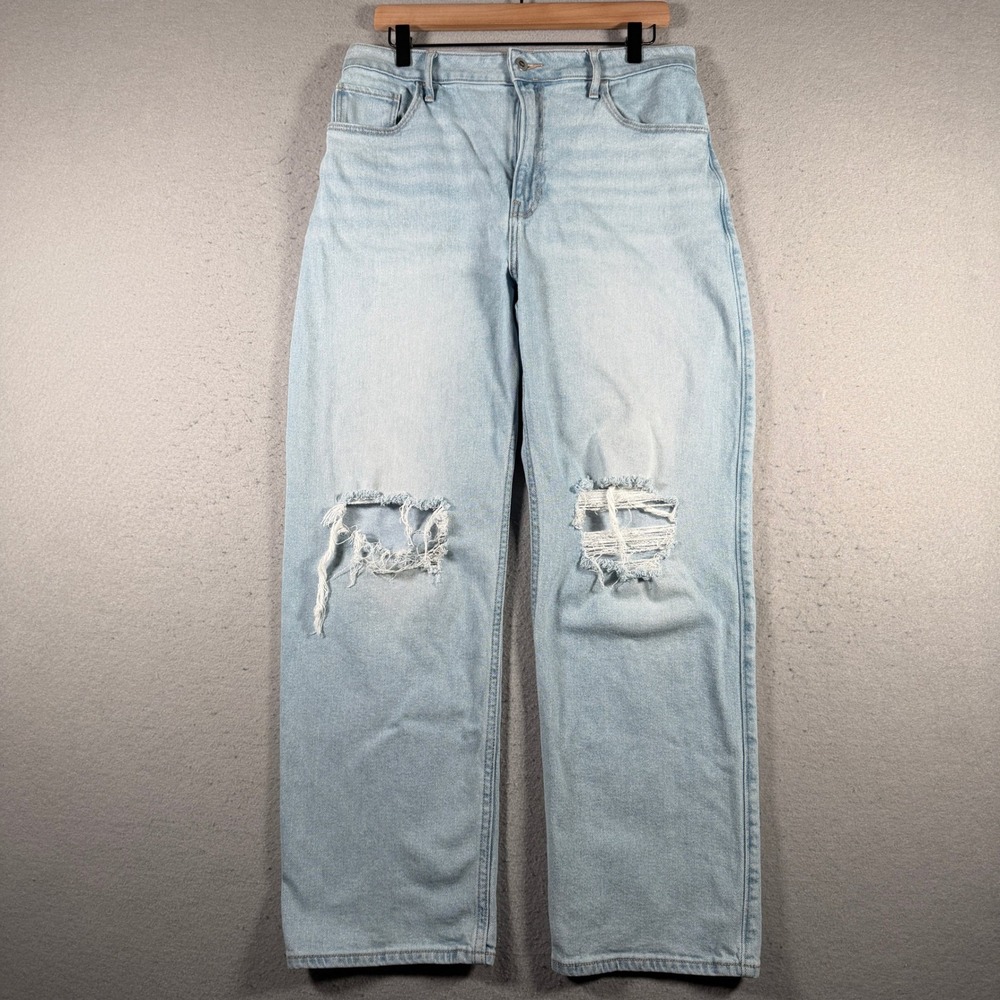 Hollister Ultra High-Rise Dad Jeans Light Wash Distressed Ripped 13S W31 L29